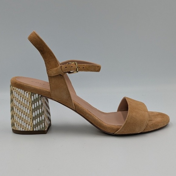 Cole Haan Shoes - Cole Haan Grand 360 Tan Suede Woven Block Heel Ankle Strap Sandals 7B Resortwear